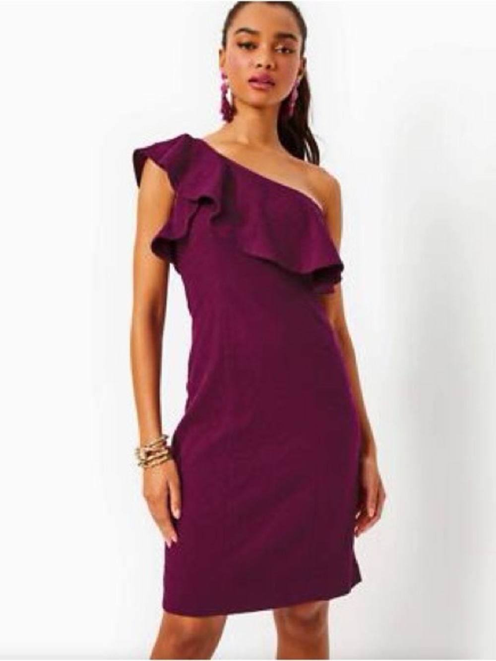 NWT Lilly Pulitzer Bordeaux One Shoulder Dress Amarena Cherry Jacquard Size 0